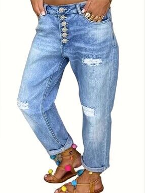 Trïbe Light Blue Distressed Boyfriend Jeans - NWT
